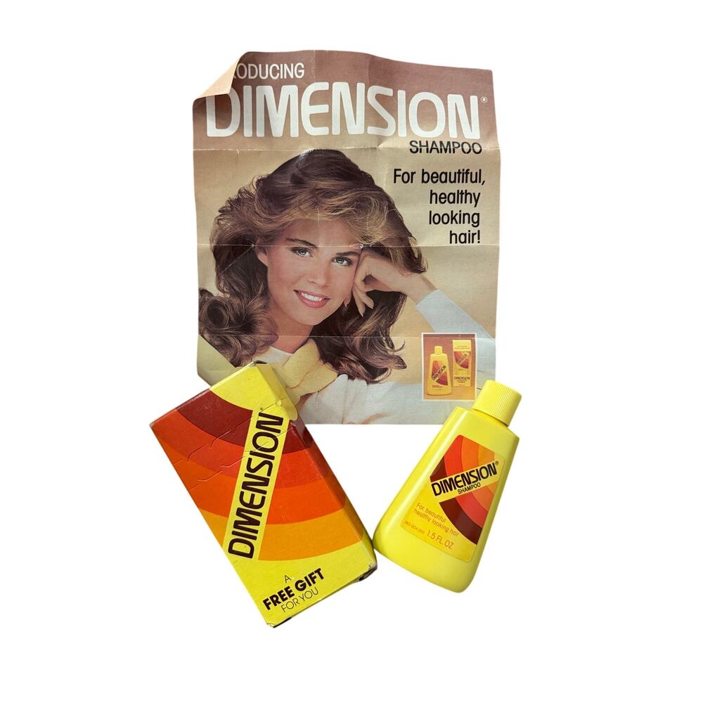 Vintage 1980s Dimension Shampoo 1.5 oz Sample Bottle Original Box Insert Retro